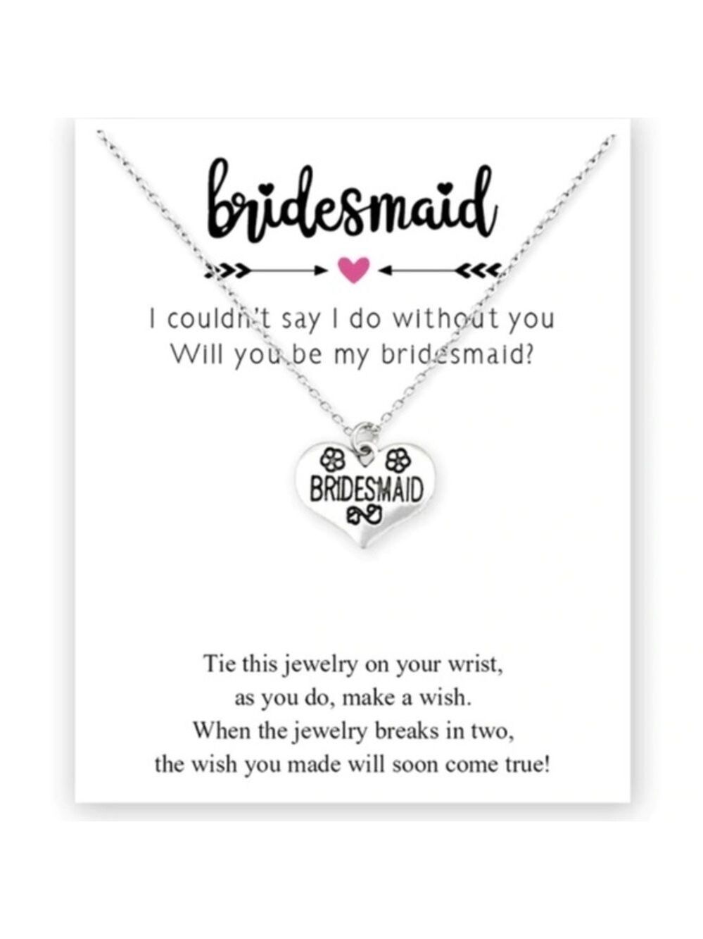 Silver Heart Bridesmaid Necklace